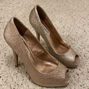 Champagne color sparkly heels!